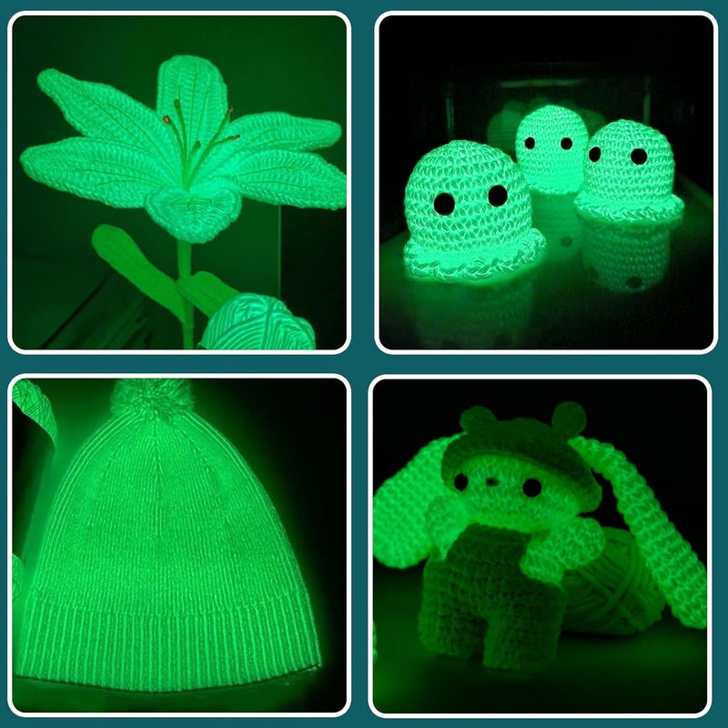 HEJIN 5x50g Glow in The Dark Yarn Set for Crocheting and Knitting; 5x51m (60yds) Yarn for Beginners with Easy-to-See Stitches; Worsted-Weight Medium #4; Beginners Crochet Kit - Image 2